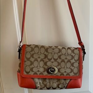 Coach Signature Canvas Crossbody Bag - Red and Tan